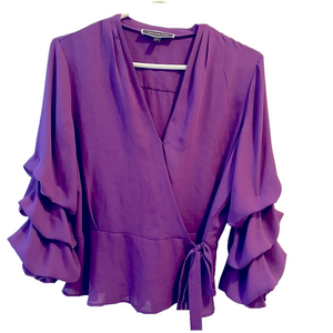 Melanie Lyne Purple Puffed Sleeve Maximalist Glam Mop Blouse Women’s size 2